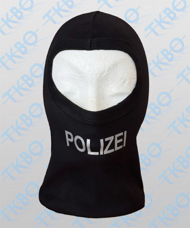 Sturmhaube mit Aufdruck "Polizei" silber